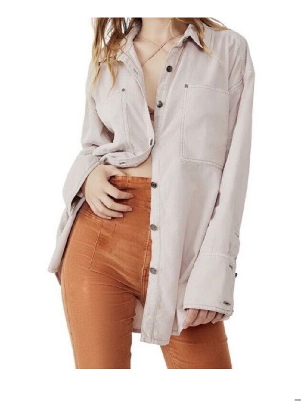 Free People Baby Cord Buttondown shirt top button